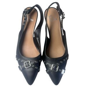 NWOB Report Braeburn Stylish Black Slingback Women's Kitten Heel Shoes Sz 8.5